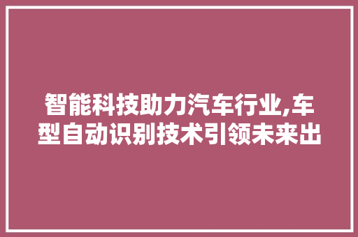 智能科技助力汽车行业,车型自动识别技术引领未来出行