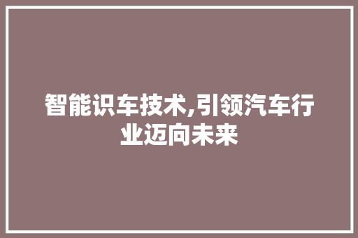 智能识车技术,引领汽车行业迈向未来