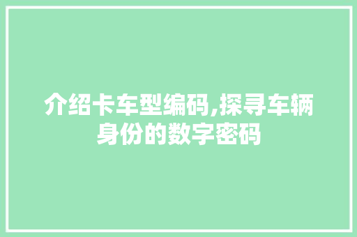 介绍卡车型编码,探寻车辆身份的数字密码