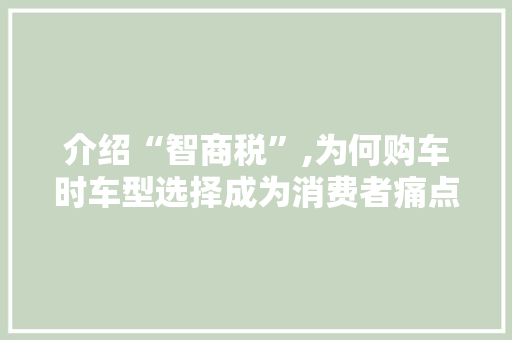 介绍“智商税”,为何购车时车型选择成为消费者痛点