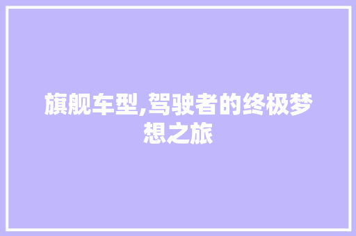 旗舰车型,驾驶者的终极梦想之旅
