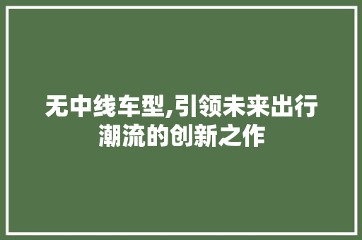 无中线车型,引领未来出行潮流的创新之作