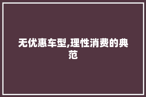 无优惠车型,理性消费的典范