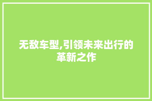 无敌车型,引领未来出行的革新之作