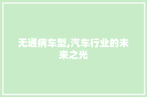 无通病车型,汽车行业的未来之光