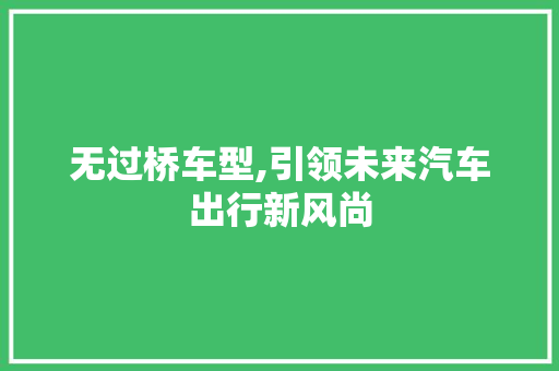 无过桥车型,引领未来汽车出行新风尚