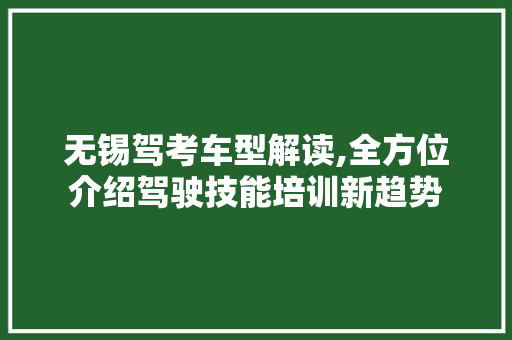 无锡驾考车型解读,全方位介绍驾驶技能培训新趋势