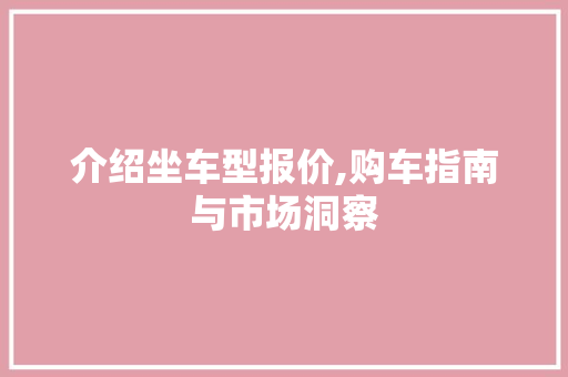 介绍坐车型报价,购车指南与市场洞察