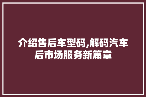 介绍售后车型码,解码汽车后市场服务新篇章