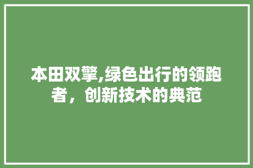 本田双擎,绿色出行的领跑者，创新技术的典范