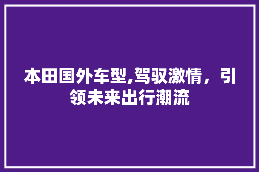 本田国外车型,驾驭激情，引领未来出行潮流