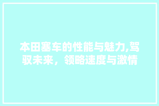 本田塞车的性能与魅力,驾驭未来，领略速度与激情