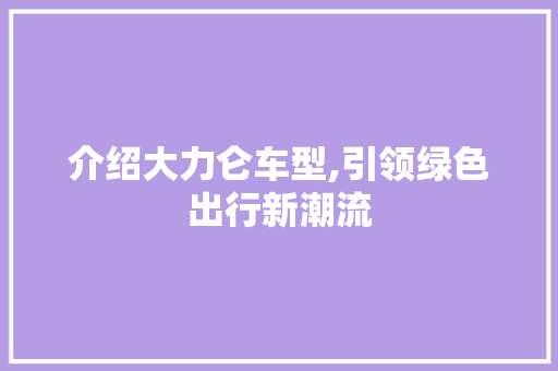 介绍大力仑车型,引领绿色出行新潮流