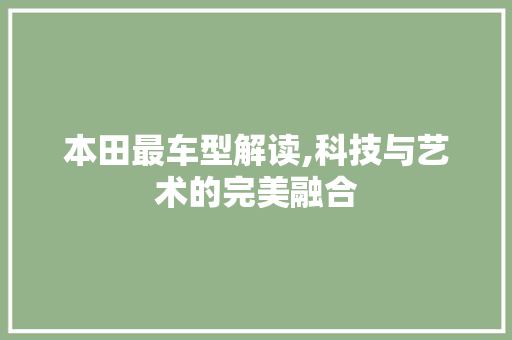 本田最车型解读,科技与艺术的完美融合