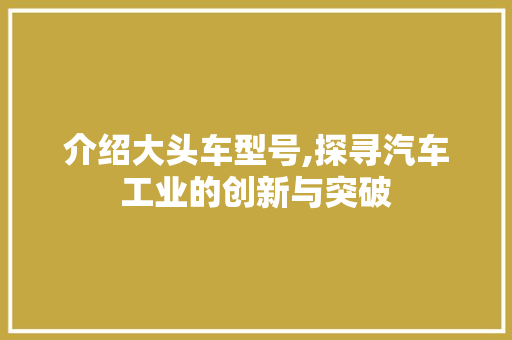 介绍大头车型号,探寻汽车工业的创新与突破