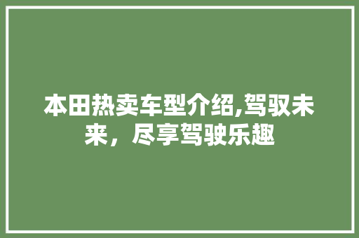 本田热卖车型介绍,驾驭未来，尽享驾驶乐趣