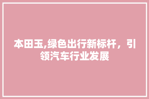 本田玉,绿色出行新标杆，引领汽车行业发展