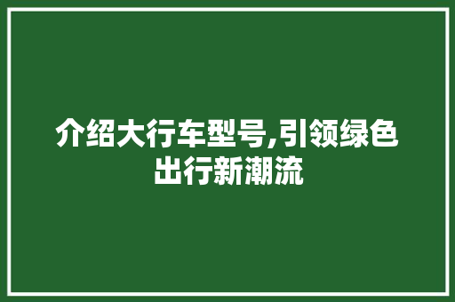 介绍大行车型号,引领绿色出行新潮流