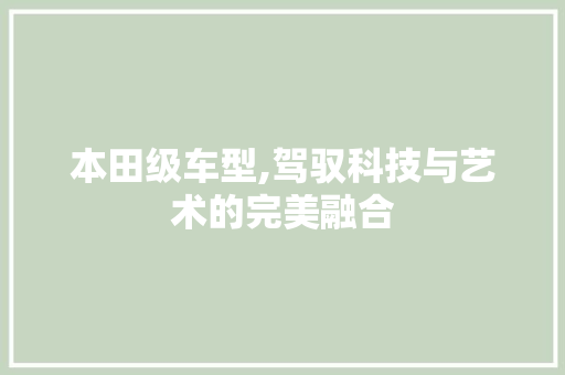本田级车型,驾驭科技与艺术的完美融合