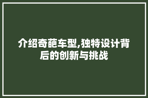 介绍奇葩车型,独特设计背后的创新与挑战