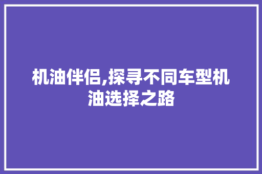 机油伴侣,探寻不同车型机油选择之路