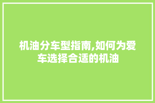 机油分车型指南,如何为爱车选择合适的机油