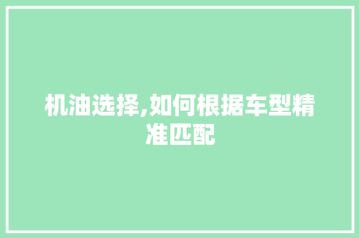 机油选择,如何根据车型精准匹配