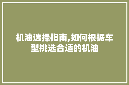 机油选择指南,如何根据车型挑选合适的机油