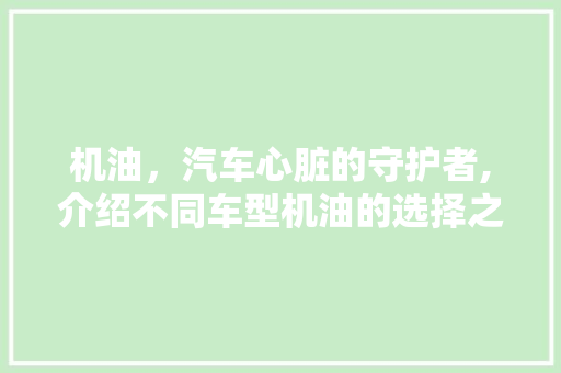 机油，汽车心脏的守护者,介绍不同车型机油的选择之路