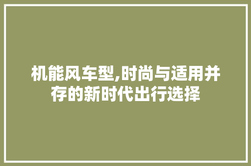 机能风车型,时尚与适用并存的新时代出行选择