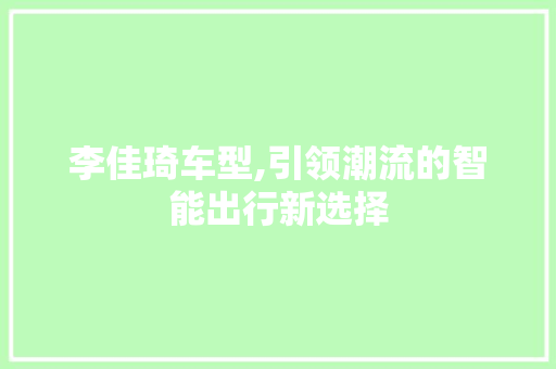 李佳琦车型,引领潮流的智能出行新选择