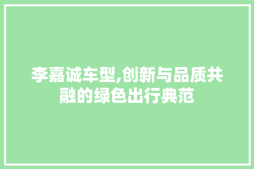 李嘉诚车型,创新与品质共融的绿色出行典范