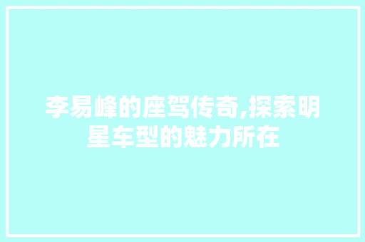 李易峰的座驾传奇,探索明星车型的魅力所在