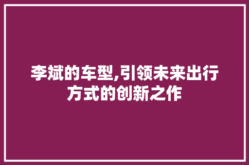 李斌的车型,引领未来出行方式的创新之作