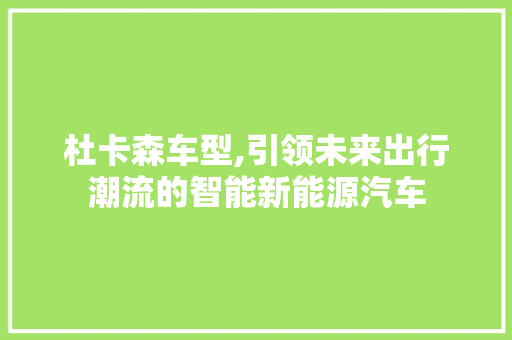 杜卡森车型,引领未来出行潮流的智能新能源汽车