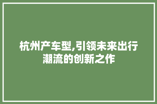 杭州产车型,引领未来出行潮流的创新之作