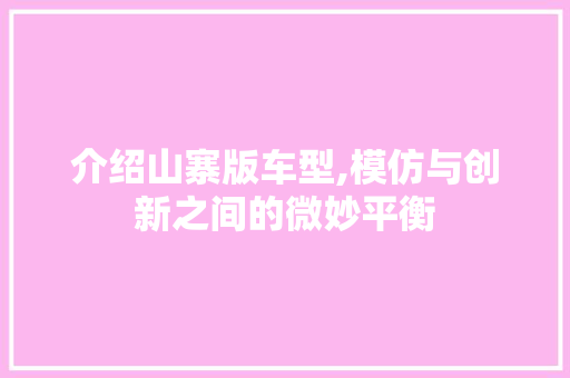 介绍山寨版车型,模仿与创新之间的微妙平衡