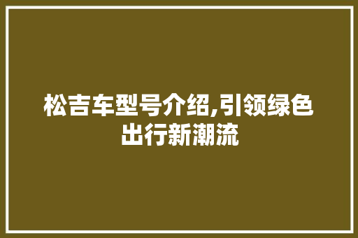 松吉车型号介绍,引领绿色出行新潮流