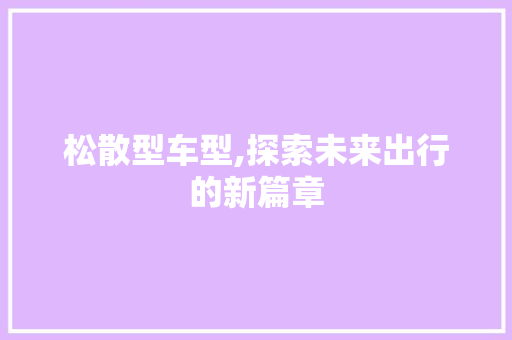 松散型车型,探索未来出行的新篇章