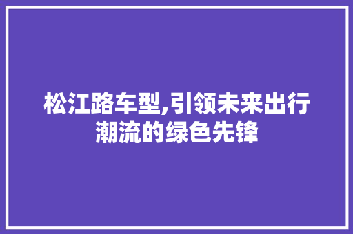 松江路车型,引领未来出行潮流的绿色先锋