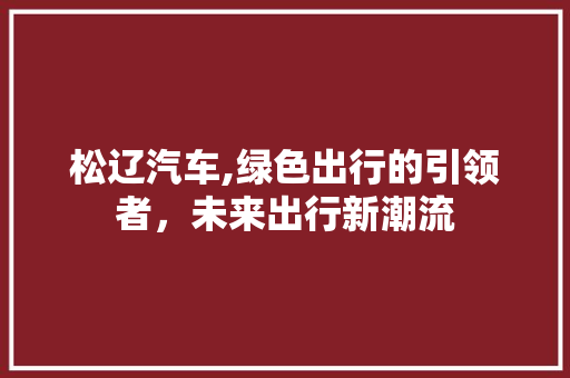 松辽汽车,绿色出行的引领者，未来出行新潮流