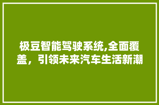 极豆智能驾驶系统,全面覆盖，引领未来汽车生活新潮流
