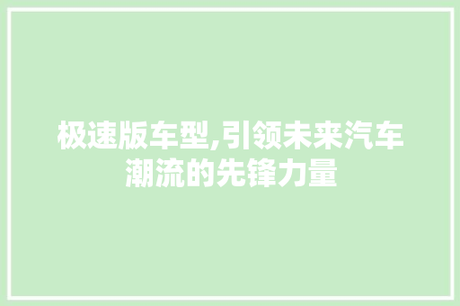 极速版车型,引领未来汽车潮流的先锋力量