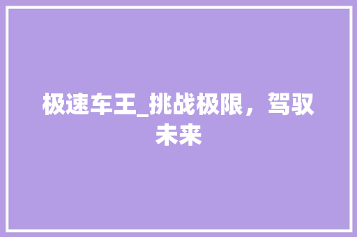 极速车王_挑战极限，驾驭未来