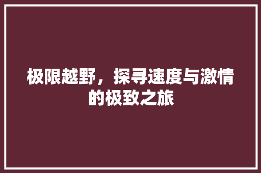 极限越野，探寻速度与激情的极致之旅