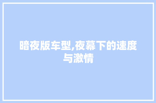 暗夜版车型,夜幕下的速度与激情