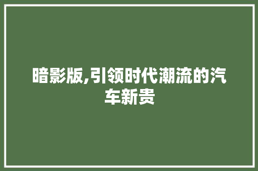 暗影版,引领时代潮流的汽车新贵