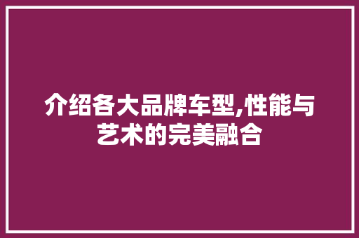介绍各大品牌车型,性能与艺术的完美融合