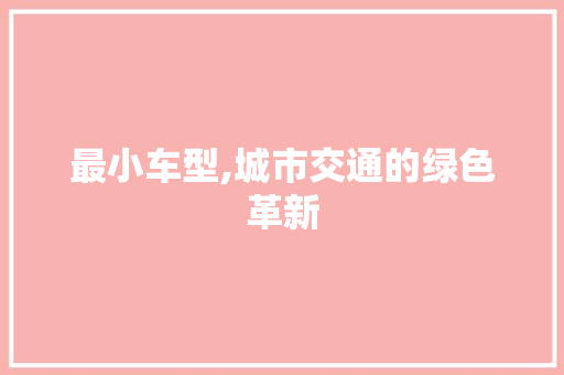 最小车型,城市交通的绿色革新