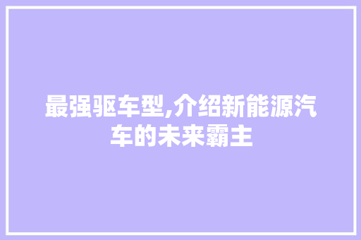 最强驱车型,介绍新能源汽车的未来霸主